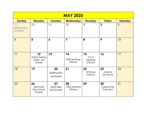 May 2025 Student Calendar